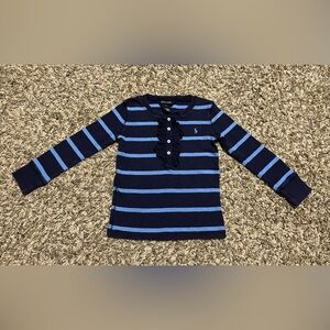 Ralph Lauren Navy & Blue Stripe Knit Long Sleeve Shirt Girls Size 5